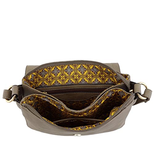 Alyssa Double Compartment Large Flapover Crossbody Bag (Stone) #TOP4