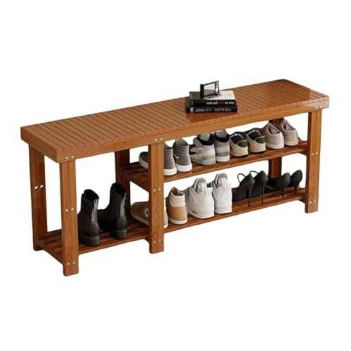 Banco Bambú para Guardar Zapatos En La Entrada, Organizador Sapateira Estilo Rústico de 3 Niveles, Soporta Hasta 136 Kg, Zapatero para Entrada, Pasillo, Sala De Estar(Brown,L100 x W25 x H43cm)