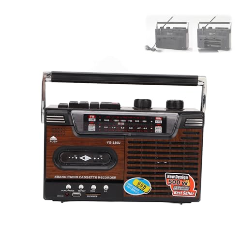 Cassette Player, Retro Boombox Cassette Player AM/FM/SW1/SW2 Radio Portable Recording Boombox, Support Storage and USB, with Earphone Jack and Big Speaker(UK)