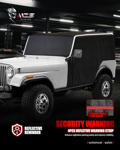 Image of MZS Cab Cover Compatible with CJ-7 CJ7 1976-1986, 600D Outdoor Waterproof CJ7 Cover 2 Door with 6 Gust Hook Car Half Cover Windproof Sun Snow Rain Scratch Protection