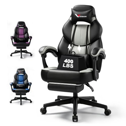 Big and Tall Gaming Chair for Adults 400 lbs, Heavy Duty Wide Seat Black Grey Gaming Office Chair, Ergonomic Comfy Computer Gamer Chair with Footrest& Lumbar Support for Home Office Gaming by Leekaeiio - Used condition - US$161.49