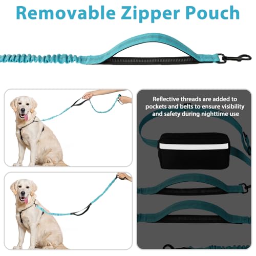vsshe Joggingleine Hunde, Freihandleinen Hundeleine mit Verstellbarem Hüftgurt, Reflektierende Elastische Bauchgurt Hundeleine mit Dual Griffe für Spazieren Wandern Joggen(für alle Hunderassen) Blau