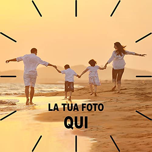 Stileitaliano Orologio da Parete personalizzato in legno moderno con Trattini Neri Orologi a muro con foto stampa fotografica 25cm x 25cm Quadrato Idea Regalo per la Casa
