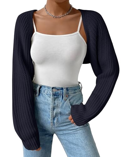 Image of Women's Long Sleeve Open Front Knitted Crop Cardigan Drop Shoulder Knit Bolero Shrug Sweater