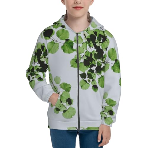 Watercolor Green Leaves Kid Hoodies Boys Zip Up Sweatshirts Girls Pullover with Pocket3