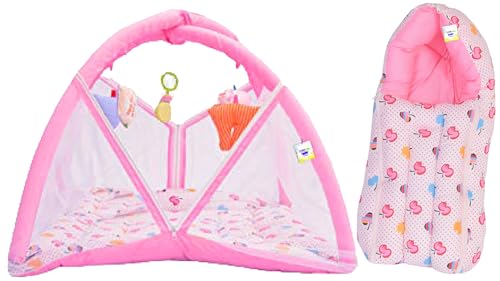 Image of Toddylon Baby Bed New Born Baby Bedding Set Combo of Baby Mattress with Mosquito Net | Carry Bag | Cotton Beds | Carry Bag | Unisex Infants (0-6 Months) (2PCS Set)