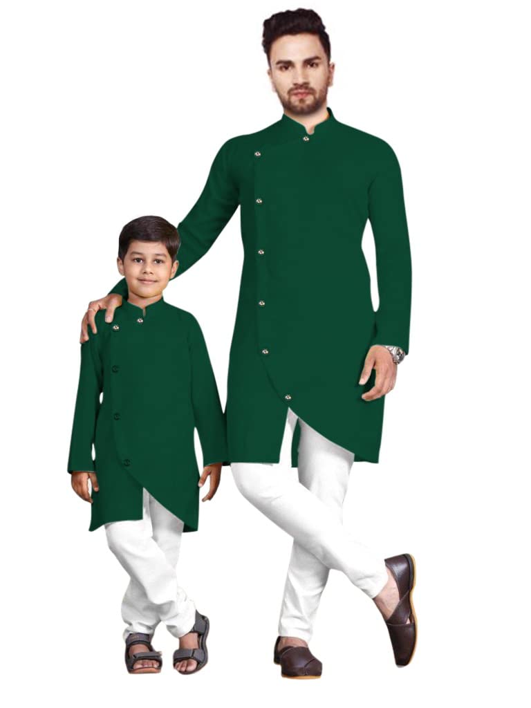 os jeans OS Mens & Boys Kurta Pyjama Set In Cotton Solid (Baap_Beta |Father & Son| Best Combition), Bottle Green,Man-38 / Boy (14-15 year)-picture-35