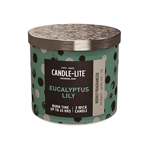 Candle-Lite Premium Eucalyptus Lily Scent, 14 Oz. 3-Wick Aromatherapy Candle With Up To 45 Hours Of Burn Time, Green #TOP9