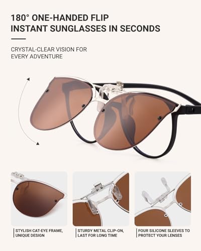 LUFF Polarized Women Clip-On Driving Sunglasses With Flip Up Function-Suitable, Vintage Cat Eye Outdoor Sunglasses for Ladies4
