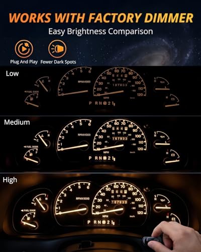 Image of WLJH High Bright Yellow Instrument Cluster Gauge Panel Indicator Warning Lamp Bulb Full Led Light Kits for Ford Ranger 1995-2003,Pack of 25 | 3030 SMD, Direct Replacement, Dimmable, No Soldering, Dash Light Illumination, Warning Indicator, 25-Pack