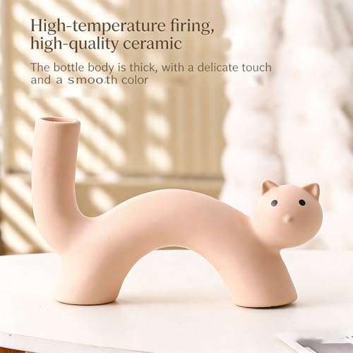 Vase en céramique chat pour fleurs et bourgeons de bureau - 4