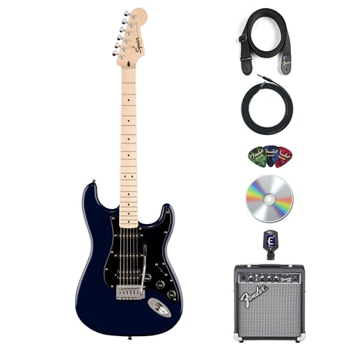 Image of Fender Squier Sonic Stratocaster HSS - Midnight Blue Bundle with Frontman 10G Amplifier, Instrument Cable, Tuner, Strap, Picks, and Austin Bazaar Instructional DVD