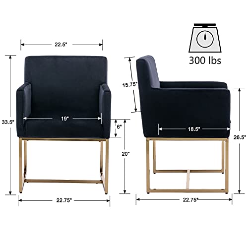Vescasa Velvet Upholstered Dining Chair With Arms, Mid Century Modern Padded Kitchen Chair With Gold Metal Frame For Restaurant, Dining Room, Set Of 2 Black #TOP1