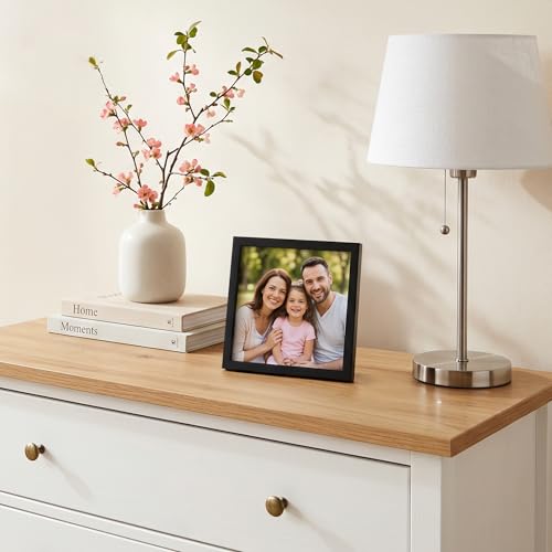 Image of Americanflat 7x7 Picture Frame with Shatter-Resistant Glass - Streamline Collection - Thin Border Square Frame for Tabletop and Wall Display - Hanging Hardware and Easel Stand Included - Black