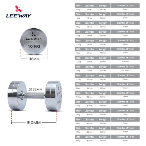Image of Leeway Steel Dumbbell Set 50 Kg x 2 | Chrome Dumbbells for Home Gym | Rust-Resistant Non-Slip Grip | Strength Training Metal Dumbbell Set | Iron Dumbell | Round Dumble (50kg X 2 = 100kg Chrome)