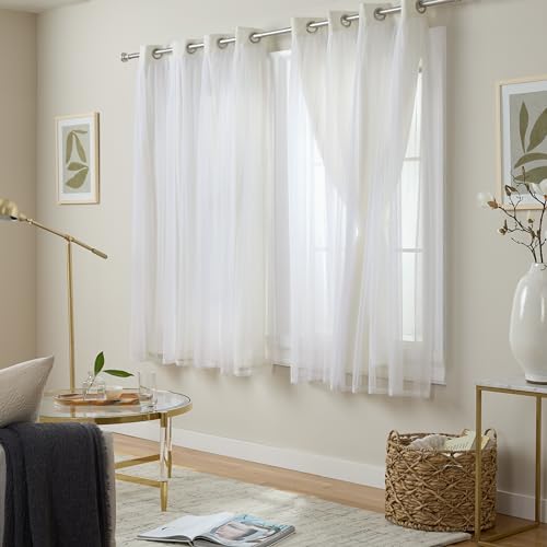 Image of TOWN & COUNTRY LUXE Talia Double Layer Indoor Curtains, Sheer and Room Darkening Blackout, Grommet Top, Energy Efficient, 2-Pack Set, 52 inchx63 inch, Vanilla