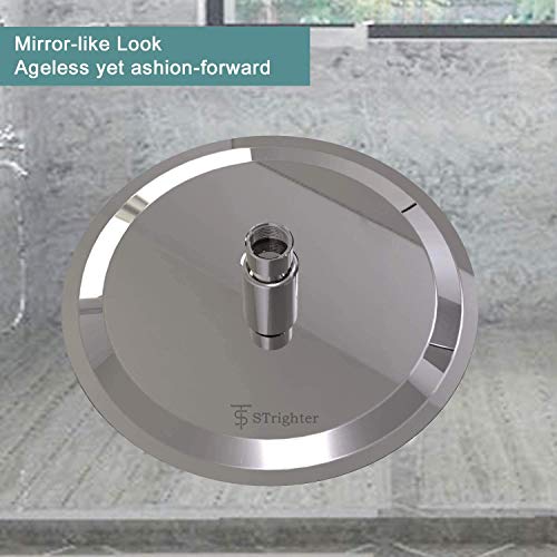 STrighter Large Rain Shower Head, 12 Inch High Pressure Round Stainless Steel 304 Shower Head with Polish Chrome Finish, Ultra Thin Adjustable Angles Anti-Clogging Silicone Nozzles by STrighter - Used condition - Image 7