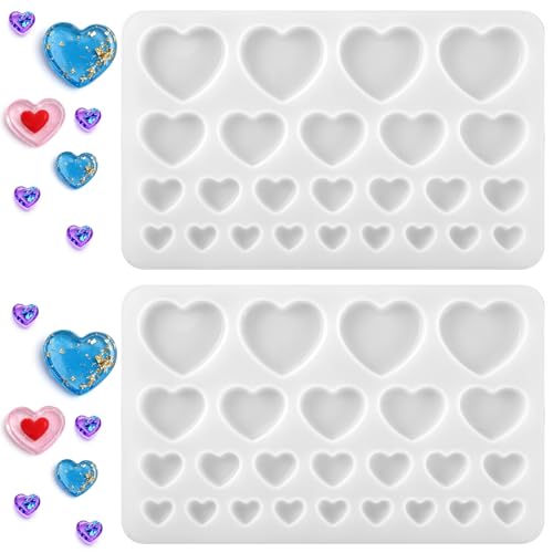 2 Pcs Heart Silicone Molds Epoxy Resin Mold Fondant Molds Mixed Size Heart-Shaped Casting Jewelry Mold for Making Earrings & Jewelry Making Crafting Projects Valentine Gift DIY Charms