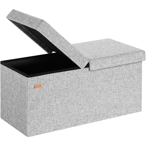 CASARIA® Banco Almacenaje Baúl Capacidad 100L Carga hasta 300kg 80x40x40cm Puff Otomana Plegable Tapizado Acolchado Salón Dormitorio Entrada Gris