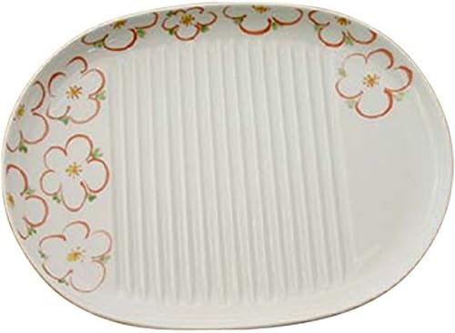 RAO3Z Ranchant Thin Light Bread Plate, Multi, 9.6 x 7.5 x 0.9 inches (24.6 x 19.1 x 2.2 cm), Red Plum Plum Arita Ware Made in Japan