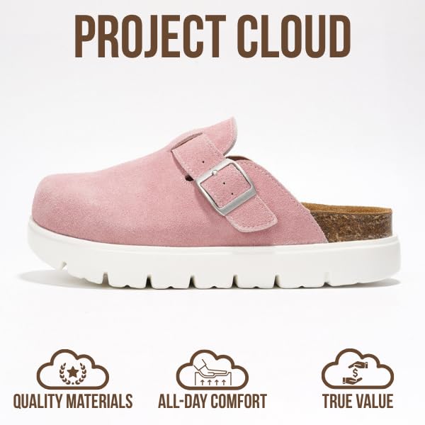 Project Cloud Genuine Leather Platform Clogs for Women Footwear - Memory Foam Arch Support Cork Footbed Casual Shoes & Mules for Women 2025 (Benton Chunky)