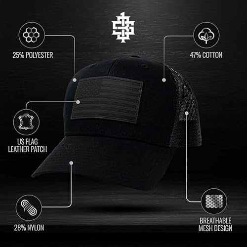 Image of 13 STRIPES American Flag Hat - Leather Patch Mesh Back Snapback Hat for Men & Women USA Flag Trucker Hat, Casual Unisex Hat