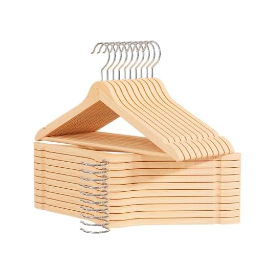 OGIVO Perchas Madera Unidades - Made in EU - Perchero de Madera para tu Armario - Gancho Giratorio 360° - Cortes Alrededor de los Hombros - Perchas Ropa (20, Natural)