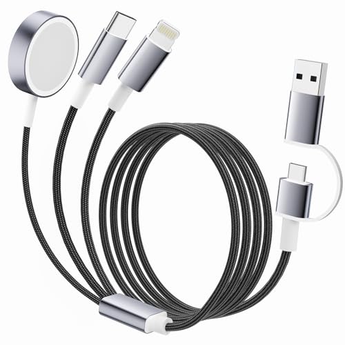 Travel Essentials,3 in 2 USB C Cable for Apple Watch Charger/iPhone 16 Charger/Lightning, Multi Charging Cable Cord, Camping Essentials, Portable Designed for iWatch, iPhone & iPad Series - 5FT