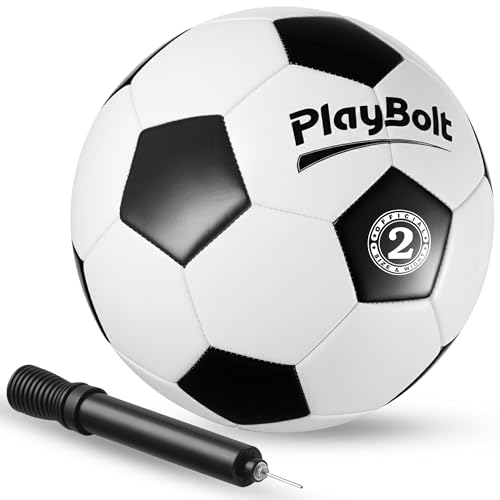 PlayBolt Soccer Ball Size 2 - Official Size Soccer Balls with Pump in Classic Black and White for Kids Youth & Toddler Sports, Indoor & Outdoor (Pack of 1)