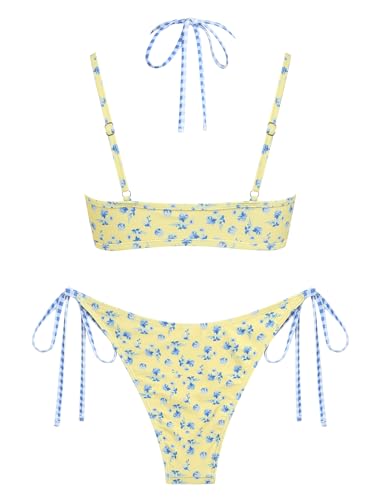 Image of ZAFUL Women's Polka Dot Bikini Set Double Layer Halter Swimsuit Colorblock Side Tie 2 Piece Bathing Suit