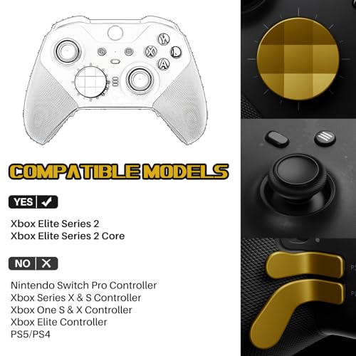 Image of 16 in 1 Metal Thumbsticks Suitable for Xbox One Elite Series 2, Elite Series 2 Core Controller Accessories Parts, 6 Metal Thumbsticks, 4 Paddles, 2 D-Pads and 4 Tool(Gold)