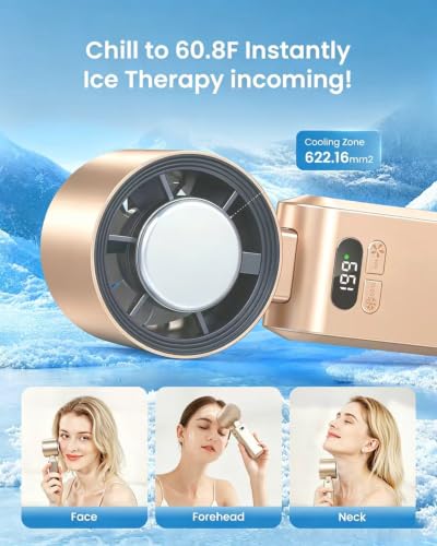 Image of Handheld Portable Turbo Fan with Ice Cooler, Speed (1-199) 5500mAh Rechargeable Personal Fan,[20H Cooling Time] Mini Yet Powerful [20000 RPM] Small Pocket Fans for Travel /Outdoor /Home /, Gold Pink