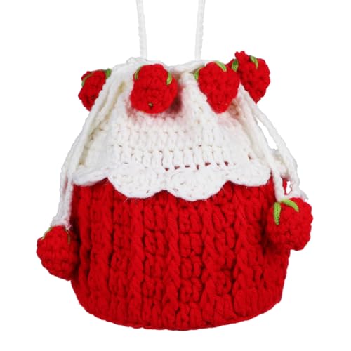 Strawberry Crochet Bag:1pc Knitted Bag Fruit Purse Women Knit Clutch Bag Handmade Knit Satchel Purse Handbag