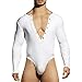 Mens Lingerie Long Sleeve Stretchy Slim Fit Thong T Back V Neck Solid Color Comfort Fashion Casual Sexy Exotic Bodysuit White