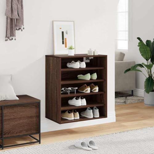 Elegante armario de pasillo marrón con estantes estables de madera 4