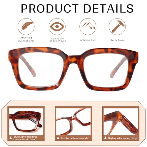 Image of JOSCHOO 3 Pack Reading Glasses Blue Light Blocking Computer Spring Hinge Readers for Women Men