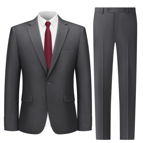 Cooper & Nelson Mens Suit 2 Piece Set One Button Slim Fit Tuxedo with Jacket Pants Tie for Wedding Business Prom Dark Grey M
