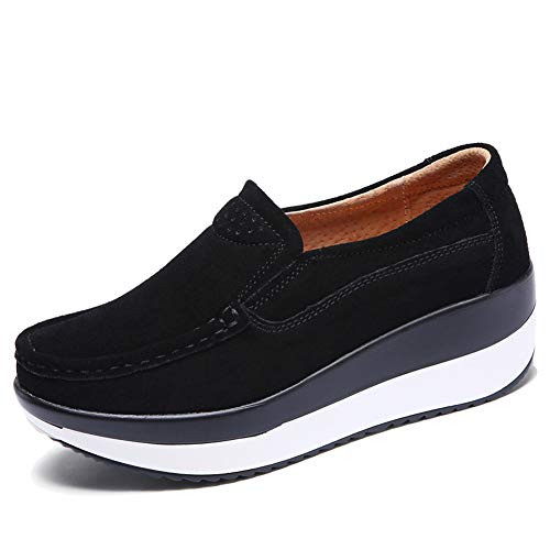 HKR HKR-GF828heise35 Damen Plateau Halbschuhe Bequeme Velours Mokassins Schlupf Fashion Sportschuhe Schwarz EU 35-35.5