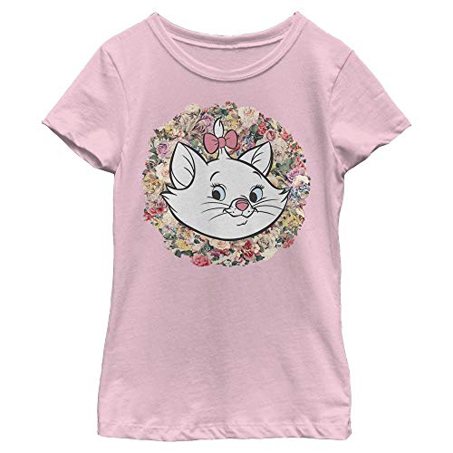 Image of Disney Girls The Aristocats Circle Floral Marie Holiday Crew Neck T-Shirt - Festive Graphic Design - Soft, Comfortable Fabric Light Pink