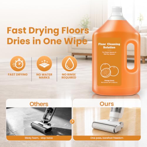 Image of 82 FL OZ /2.4 L Orange Floor Cleaning Solution Compatible with Dreame Cleaning Solution - Low Foam, Subtly Fragrant Floor Cleaner for All Wet /Dry Vacuum Mop Cleaner & Robot Vacuums with Mopping