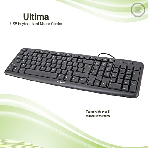 Image of Zebion Ultima USB Keyboard and Mouse Set for Computers & Laptops with 1200 DPI, 1.3 Meter Cable, Comfortable Usage, Silent Typing and Matte Finish