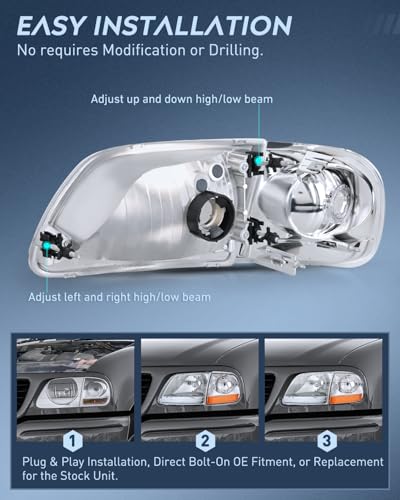 Image of Nilight Headlight Assembly Compatible with Ford F-150 Expedition 1997-2003