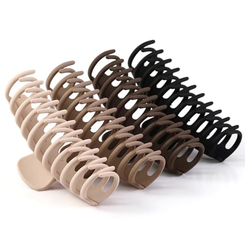 Image of Bakefy-4 pcs Large Hair Claw Clips for Thick Hair Matte Big Claw Clips 4 Neutral Colors Non-Slip Hair Styling Accessories Barrette Jumbo Hair Clips for Women Long Thick Hair