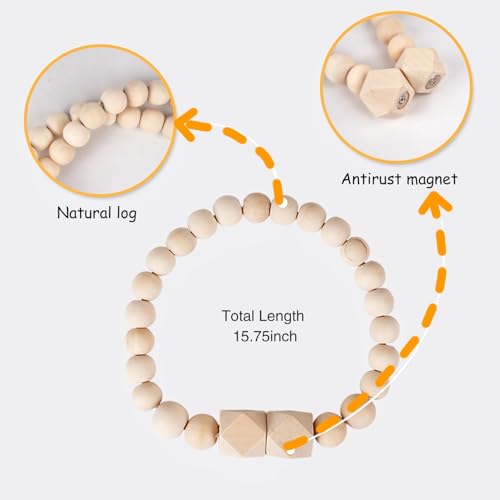 Wooden Magnetic Curtain Buckle,Octagonal Beads Chain Connection Elastic Rope, with 23 Small Round Beads, Bohemian Style, 6Pcs