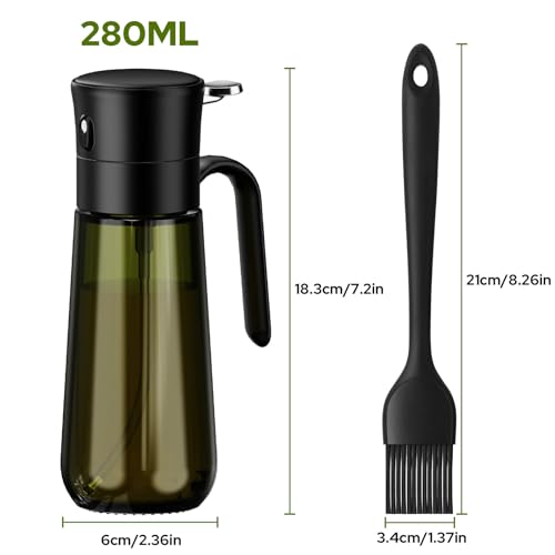 Olive Oil Spray Bottle with Basting Brush, 280ml Light-Proof Glass Oil Sprayer to Preserve Freshness, Ideal for Salad Dressing, Baking & Grilling - Image 3