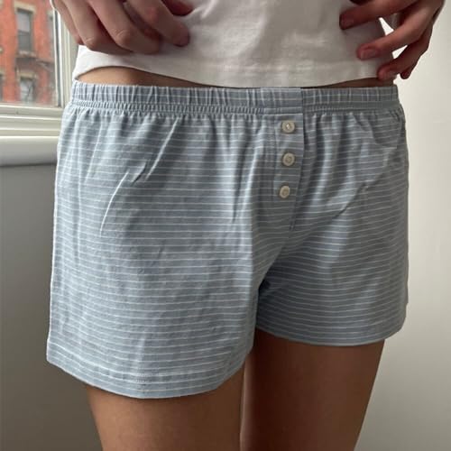 Image of Womens Y2K Pajama Shorts Low Waist Striped Floral Lounge Boxers Pj Bottoms Comfy Sleep Shorts