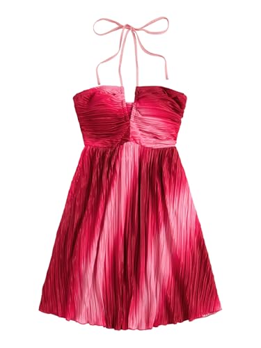 Image of SOLY HUX Women's Tie Dye Cami Dress Halter Backless Sleeveless A Line Short Summer Dresses Sundress