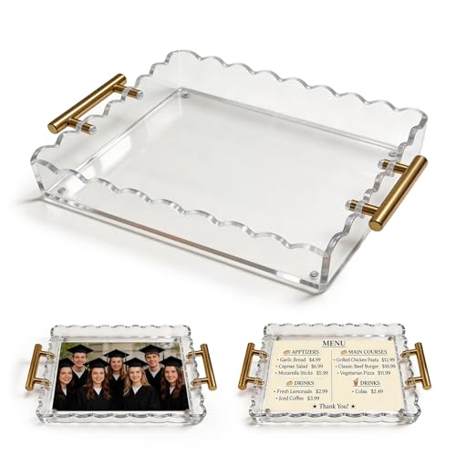 Scalloped Tray Acrylic Tray with Insert 12.60 7.87 1.97 Inches with Magnetic Pad and Handles Durable Acrylic Organizer for Vanity Bathroom Kitchen Countertop & Coffee Table