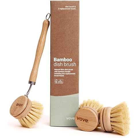 Vove | Bamboo Dish Brush with 3 Replacement Heads Cover