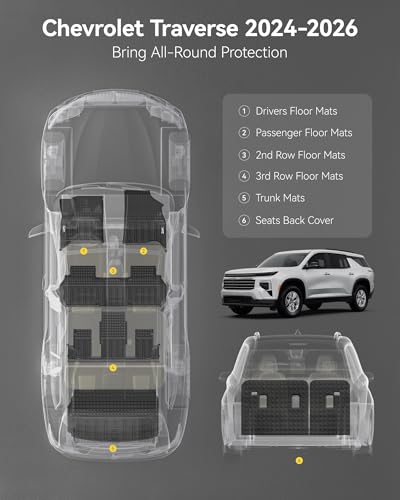 Image of 3W Floor Mats & Cargo Liner with Backrest Mat for Chevy Traverse 2024-2026
